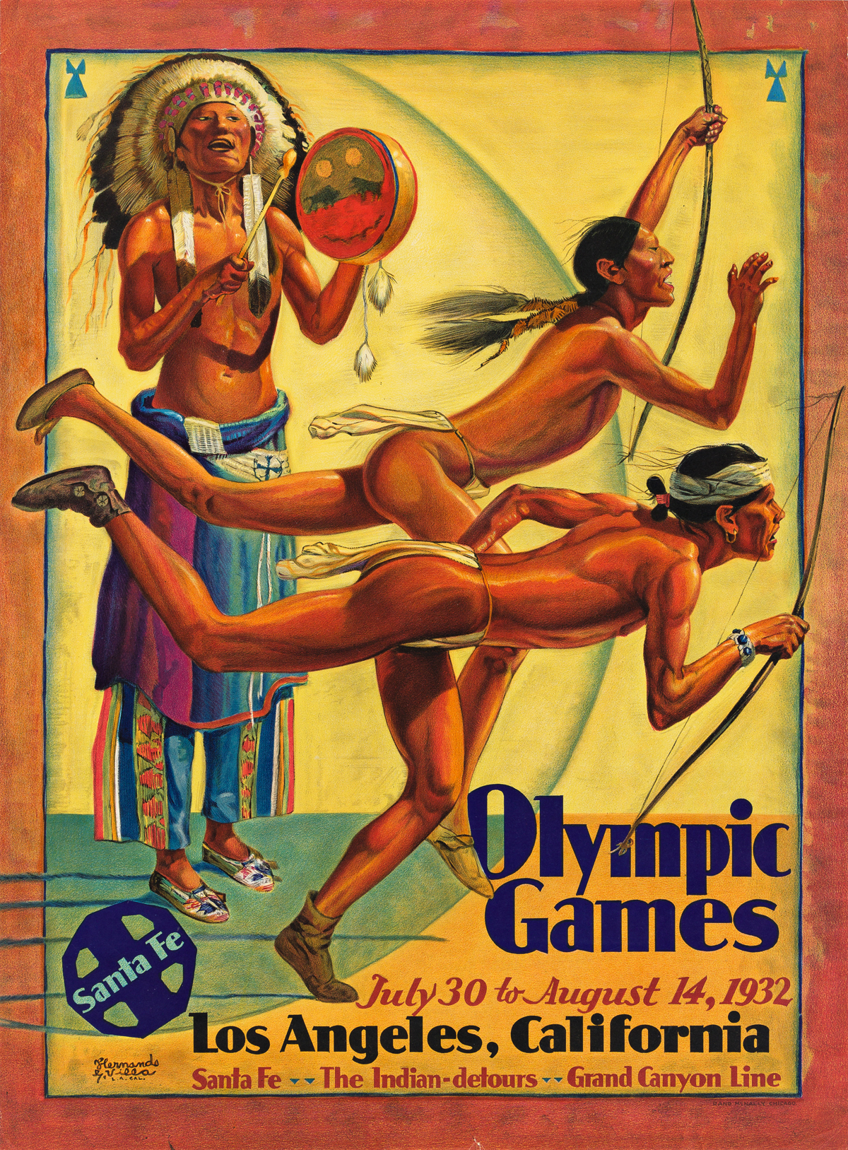 HERNANDO GONZALLO VILLA (1881-1952).  OLYMPIC GAMES / LOS ANGELES, CALIFORNIA / SANTA FE. 1932. 26½x19½ inches, 67¼x49¼ cm. Rand McNall